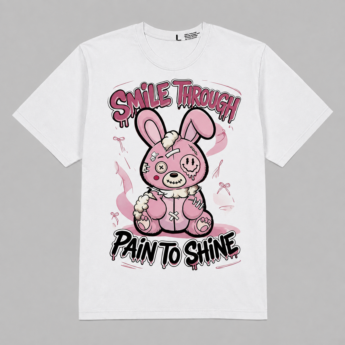 Dunk Low “Pink Red White Hahariot Shirt "Smile Through Pain to Shine" Pink Bunny Graphic Oversized T-Shirt – Vintage Streetwear