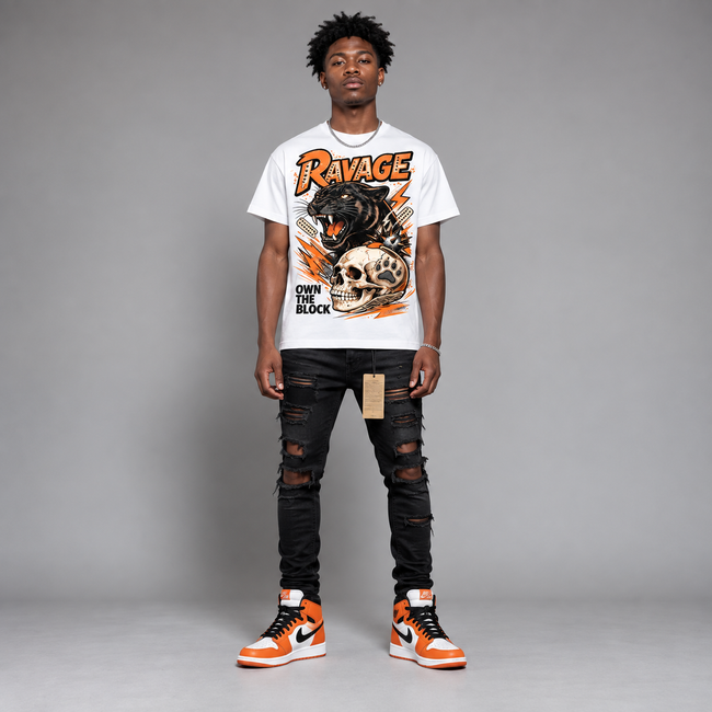 AJ1 Retro High OG Hahariot Shirt "Own The Block" Graphic Oversized T-Shirt – Vintage Streetwear Main Image