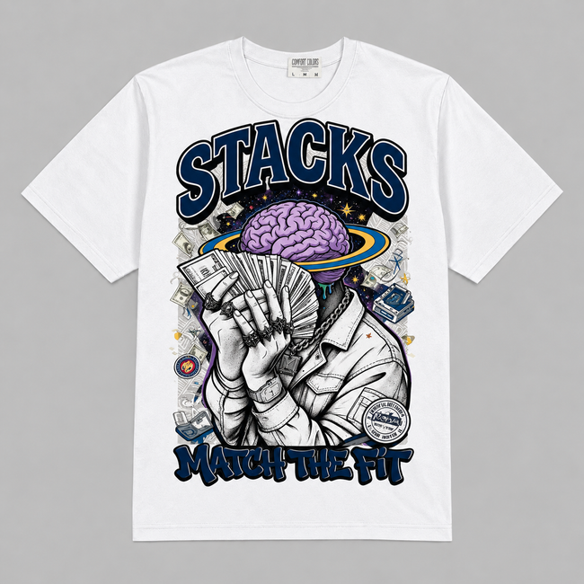 AJ3 Retro 'True Blue' Hahariot Shirt Stacks 'Match The Fit' Graphic Oversized T-Shirt – Vintage Streetwear Hover Image