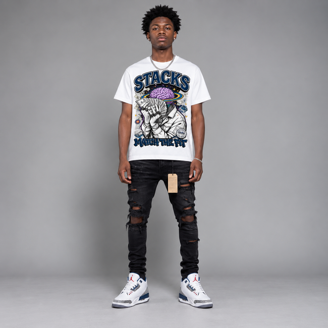 AJ3 Retro 'True Blue' Hahariot Shirt Stacks 'Match The Fit' Graphic Oversized T-Shirt – Vintage Streetwear Main Image