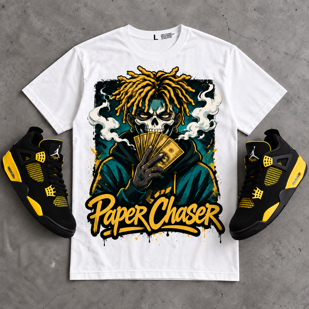 AJ4 Thunder / Tour Yellow Hahariot Shirt Paper Chaser Graphic Oversized T-Shirt – Vintage Streetwear