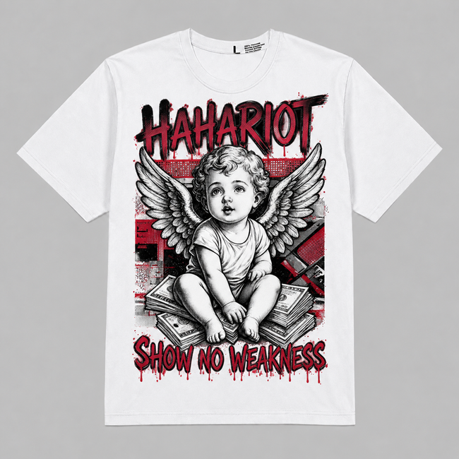 AJ4 Retro "Toro Bravo" Hahariot Shirt Show No Weakness Angel Graphic Oversized T-Shirt – Vintage Streetwear Hover Image