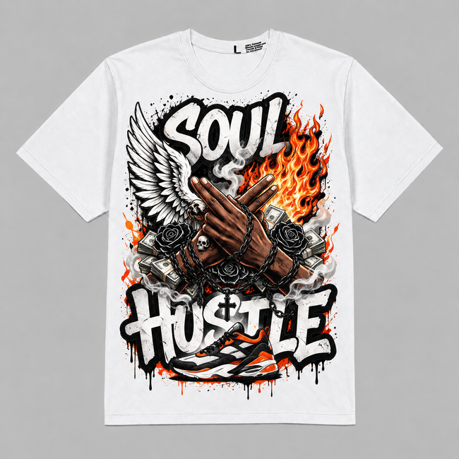 Air Max 90 Black/White/Orange Hahariot Shirt Soul Hustle Graphic Oversized T-Shirt – Vintage Streetwear Hover Image