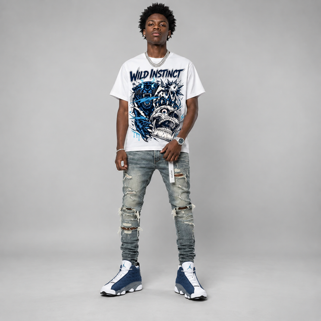 AJ 13 Retro "Flint" Hahariot Shirt "Wild Instinct" Graphic Oversized T-Shirt – Vintage Streetwear Main Image