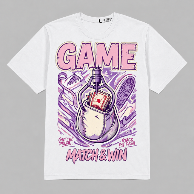 Travis Scott x AJ1 Low OG Hahariot Shirt Game Match & Win Graphic Oversized T-Shirt – Vintage Streetwear Hover Image