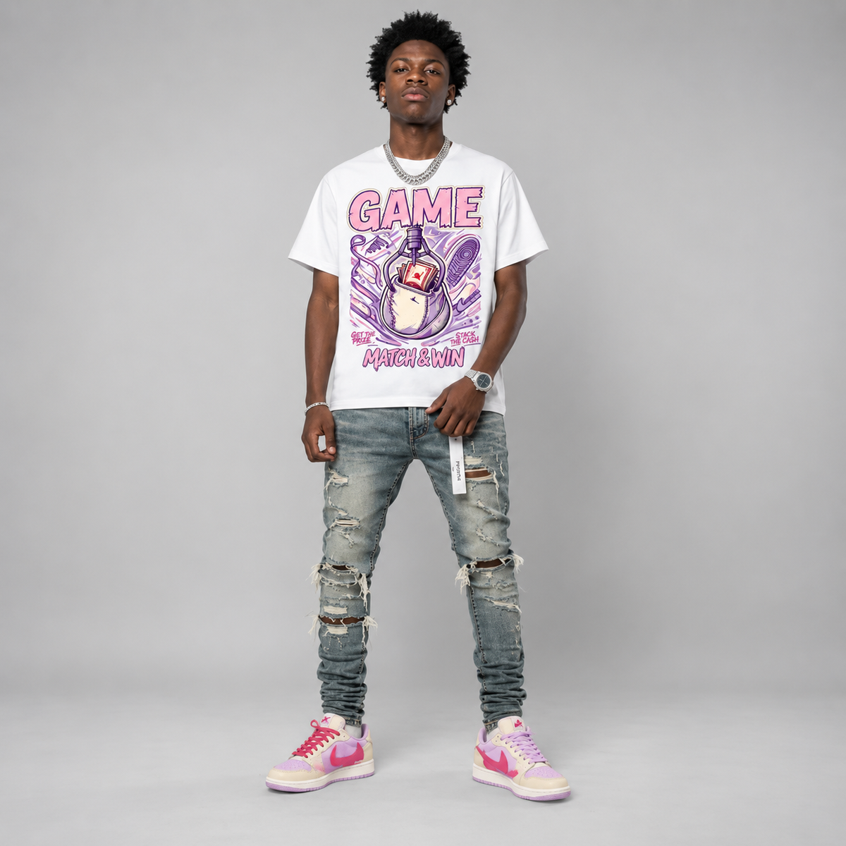 Travis Scott x AJ1 Low OG Hahariot Shirt Game Match & Win Graphic Oversized T-Shirt – Vintage Streetwear
