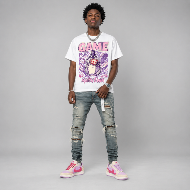 Travis Scott x AJ1 Low OG Hahariot Shirt Game Match & Win Graphic Oversized T-Shirt – Vintage Streetwear Main Image
