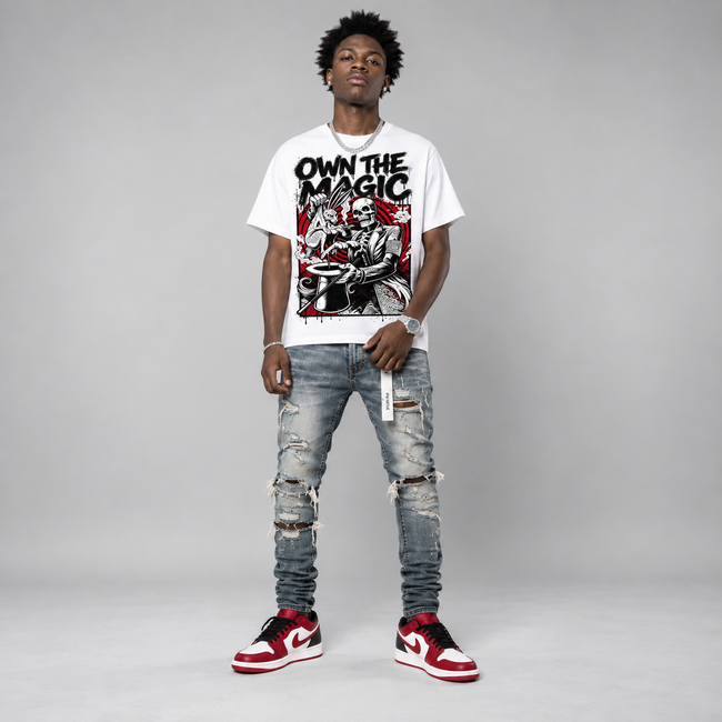 AJ1 Low 'Reverse Black Toe' Hahariot Shirt Own the Magic Graphic Oversized T-Shirt – Vintage Streetwear Main Image