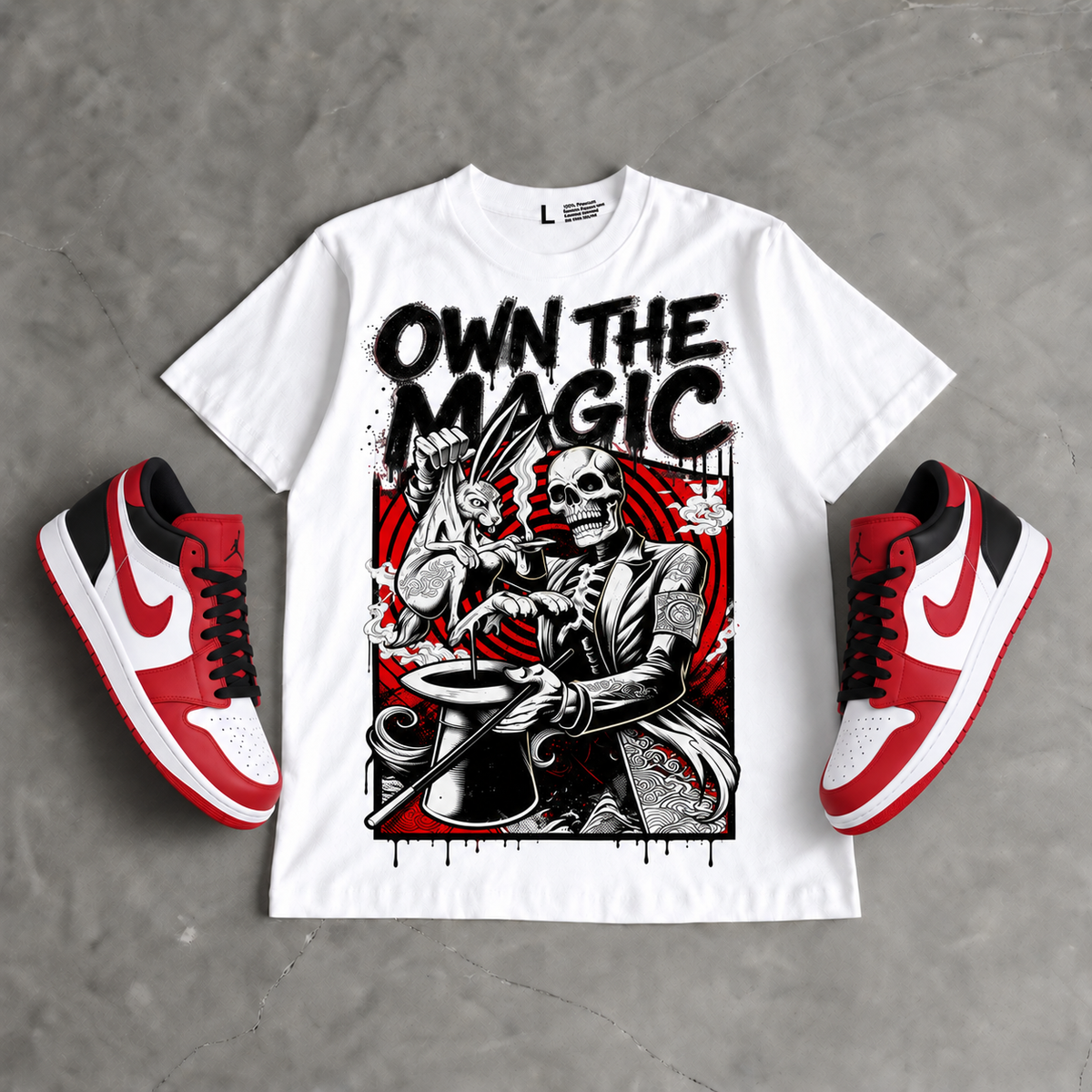 AJ1 Low 'Reverse Black Toe' Hahariot Shirt Own the Magic Graphic Oversized T-Shirt – Vintage Streetwear