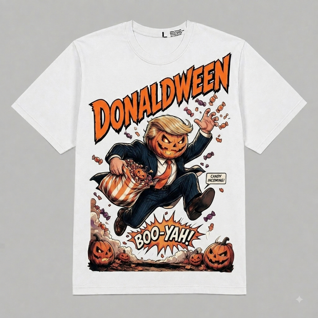Donaldween Pumpkin Head Tee — Halloween Graphic Oversized T-Shirt – Vintage Streetwear Hover Image