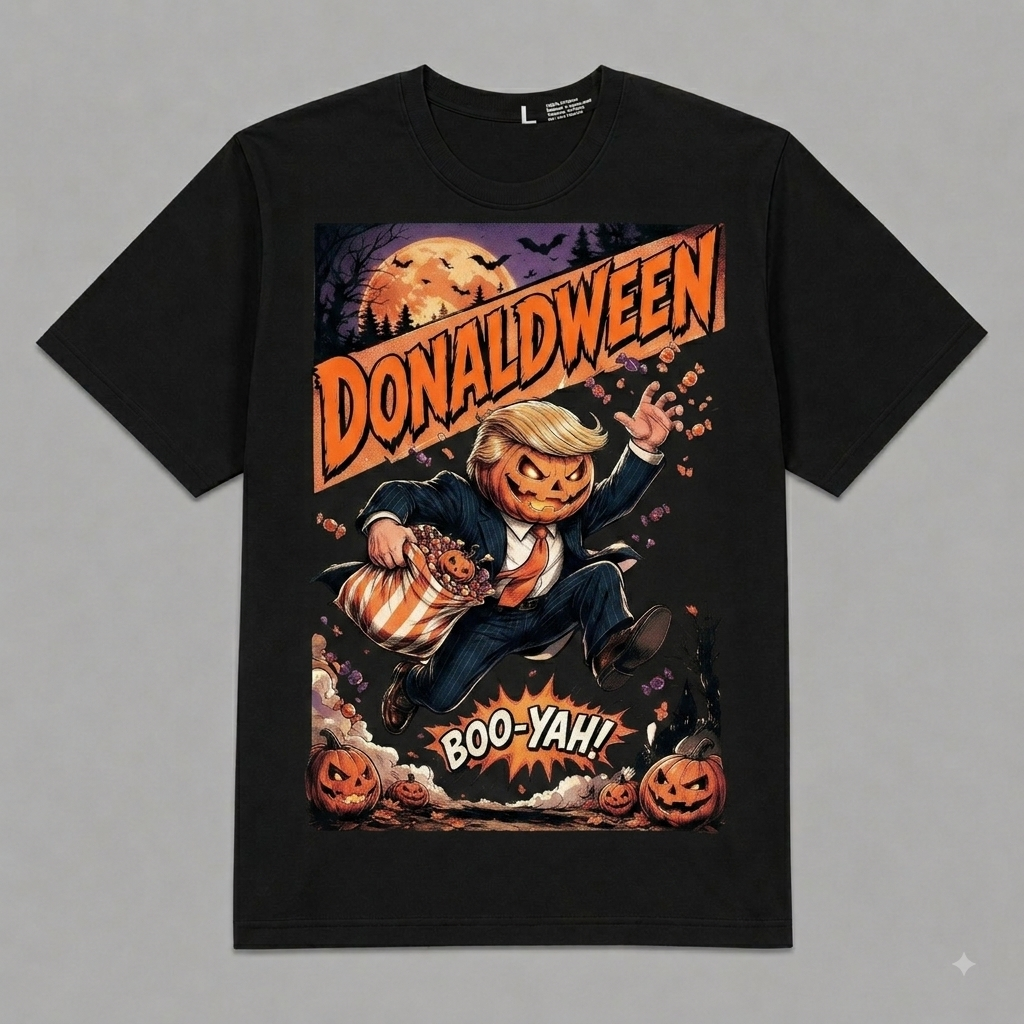 Donaldween Pumpkin Head Tee — Halloween Graphic Oversized T-Shirt – Vintage Streetwear