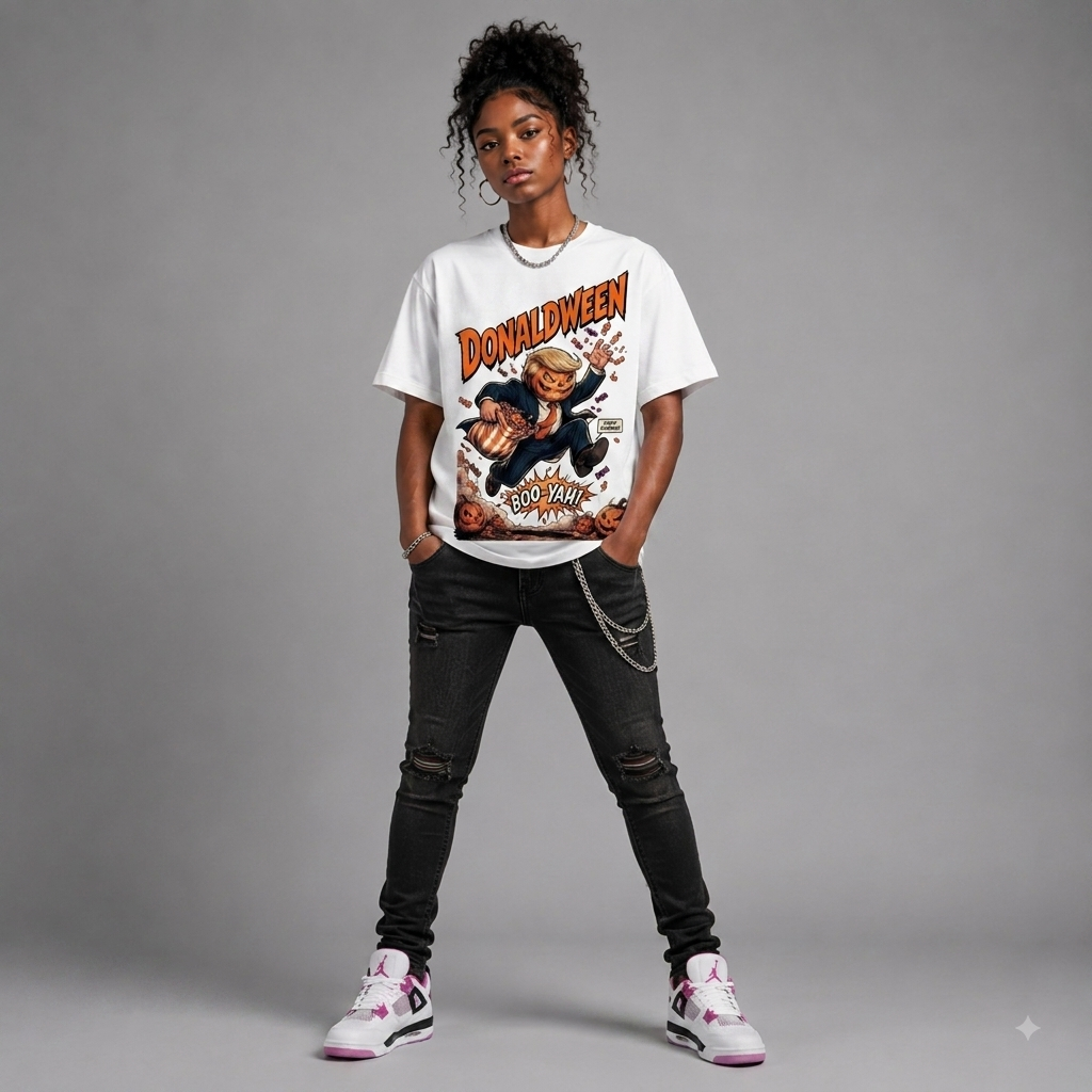 Donaldween Pumpkin Head Tee — Halloween Graphic Oversized T-Shirt – Vintage Streetwear