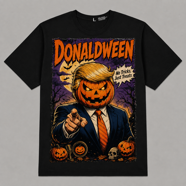 Halloween Pumpkin "DonalDWEEN" Graphic Oversized T-Shirt – Vintage Streetwear Main Image