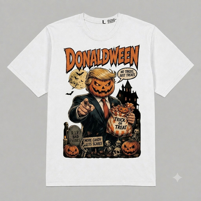 Halloween "DonalDWEEN" Pumpkin-Head Graphic Oversized T-Shirt – Vintage Streetwear Hover Image