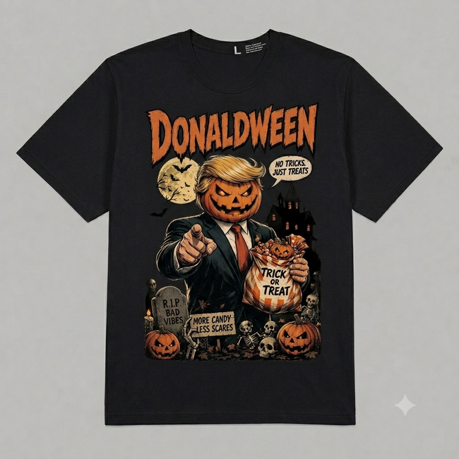 Halloween "DonalDWEEN" Pumpkin-Head Graphic Oversized T-Shirt – Vintage Streetwear Main Image