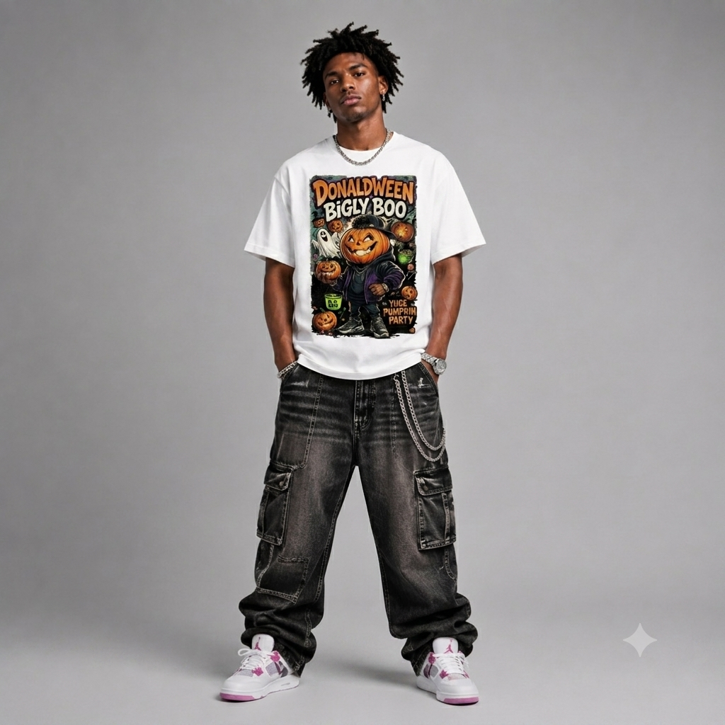 Halloween Pumpkin "Donaldween Bigly Boo" Graphic Oversized T-Shirt – Vintage Streetwear