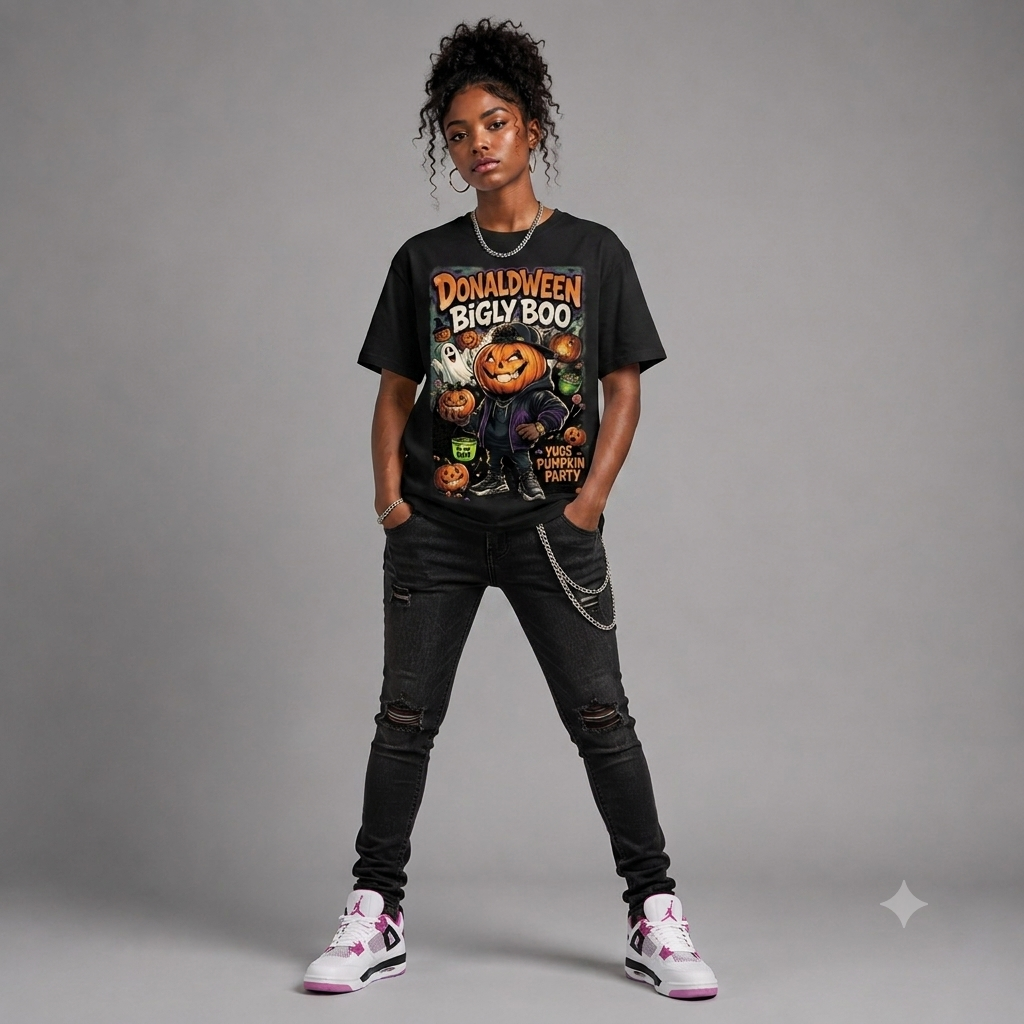 Halloween Pumpkin "Donaldween Bigly Boo" Graphic Oversized T-Shirt – Vintage Streetwear