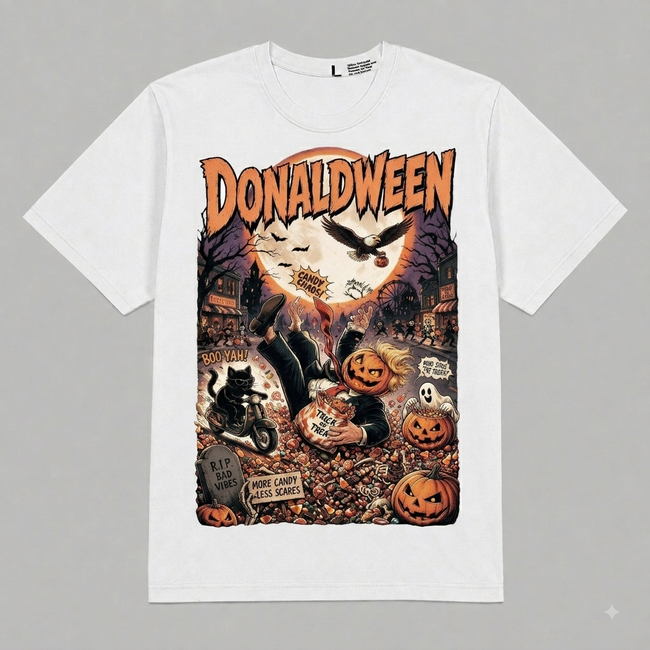 Donaldween Halloween Graphic Oversized T-Shirt – Vintage Streetwear Hover Image