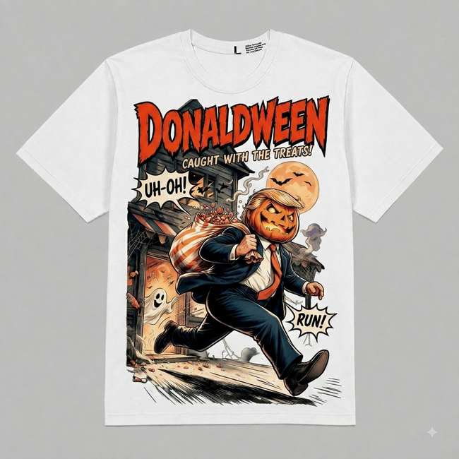Donaldween Pumpkin Heist Graphic Oversized T-Shirt – Vintage Streetwear Hover Image