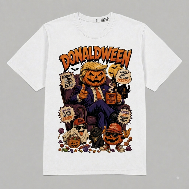 Donaldween Halloween Graphic Oversized T-Shirt – Vintage Streetwear Hover Image