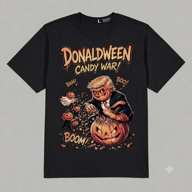 Donaldween Candy War Halloween Graphic Oversized T-Shirt – Vintage Streetwear Main Image