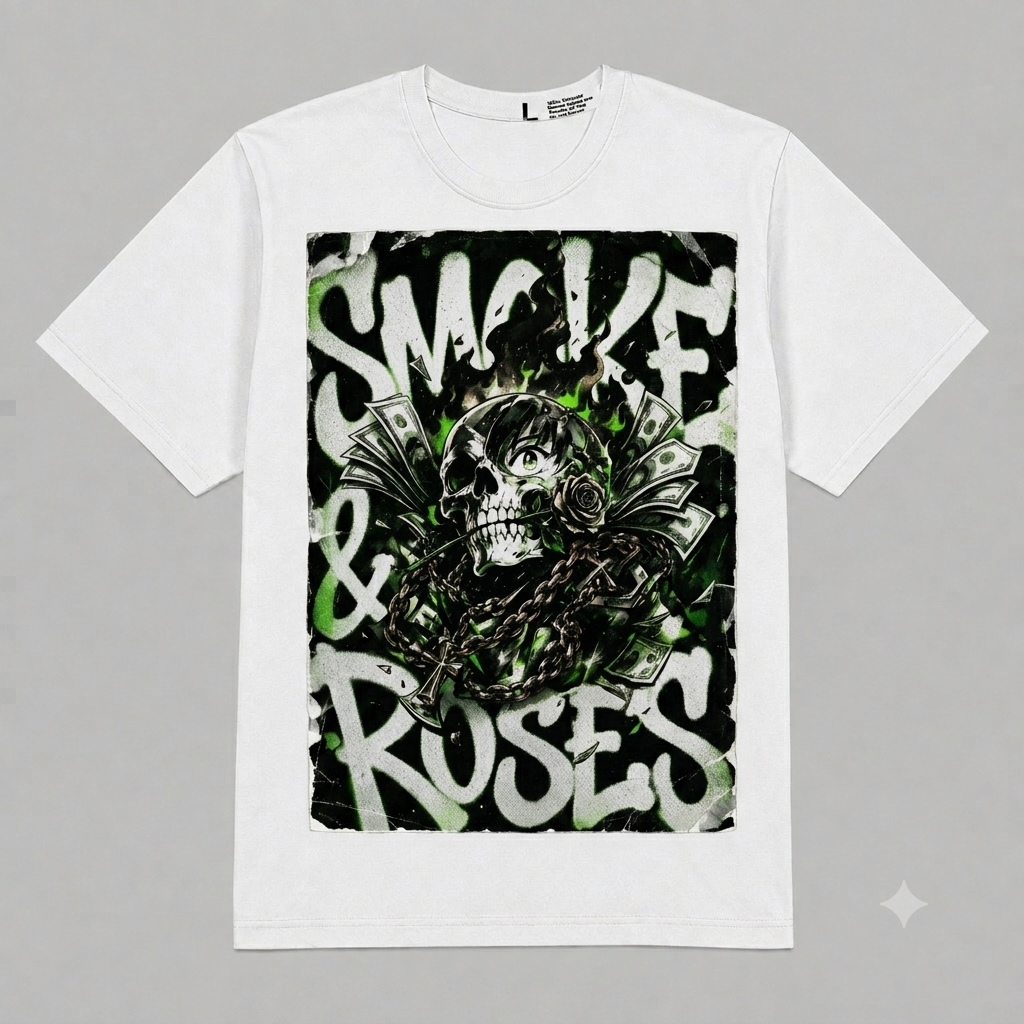 Skull & Roses Graphic Oversized T-Shirt – Vintage Streetwear