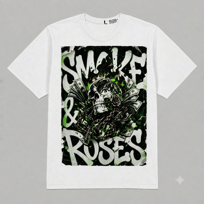 Skull & Roses Graphic Oversized T-Shirt – Vintage Streetwear Hover Image