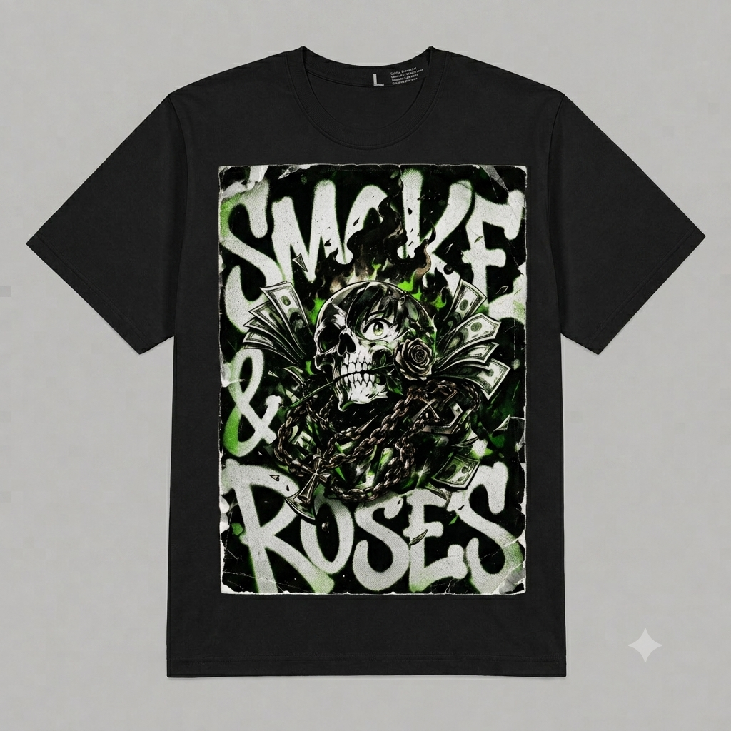 Skull & Roses Graphic Oversized T-Shirt – Vintage Streetwear