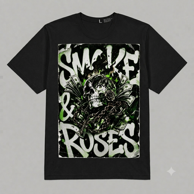 Skull & Roses Graphic Oversized T-Shirt – Vintage Streetwear Main Image