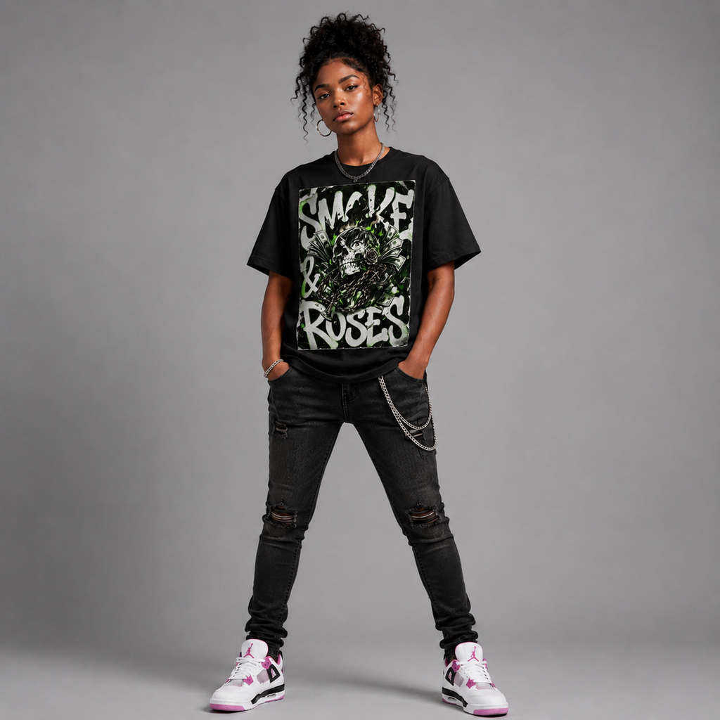 Skull & Roses Graphic Oversized T-Shirt – Vintage Streetwear