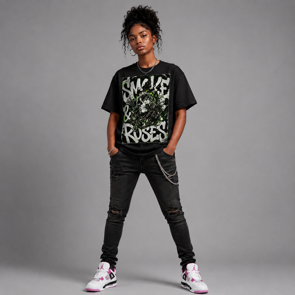 Skull & Roses Graphic Oversized T-Shirt – Vintage Streetwear