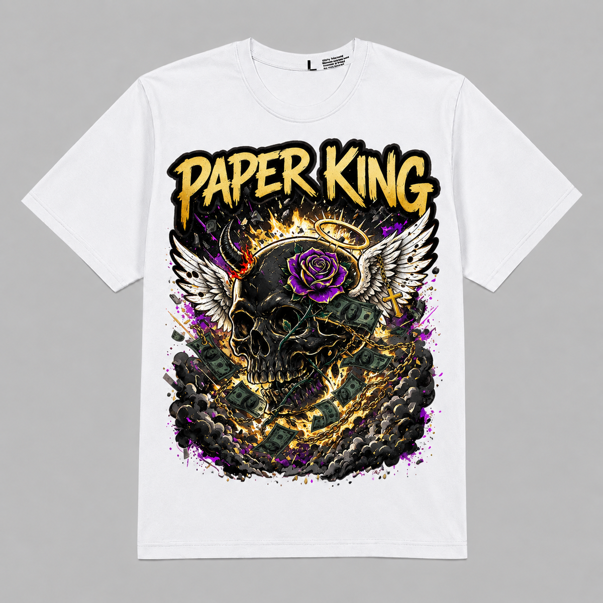 Paper King Skull, Wings Graphic Oversized T-Shirt – Vintage Streetwear