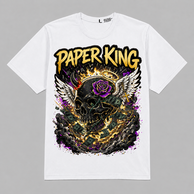 Paper King Skull, Wings Graphic Oversized T-Shirt – Vintage Streetwear Hover Image