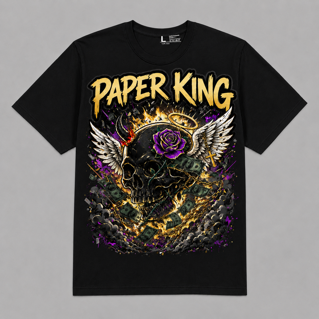 Paper King Skull, Wings Graphic Oversized T-Shirt – Vintage Streetwear