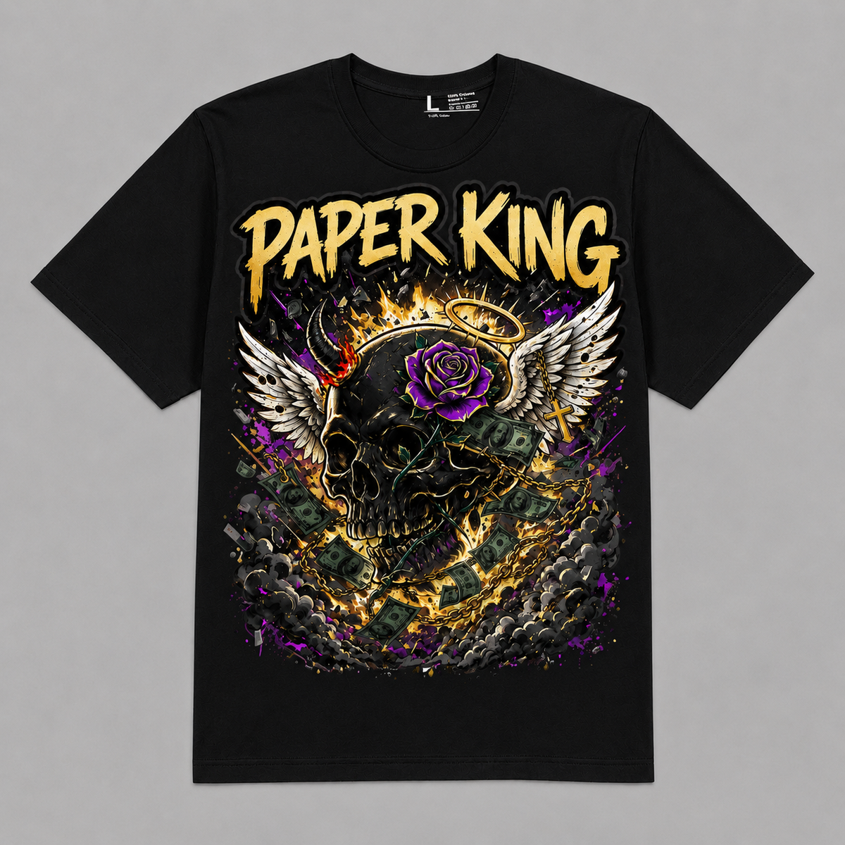 Paper King Skull, Wings Graphic Oversized T-Shirt – Vintage Streetwear