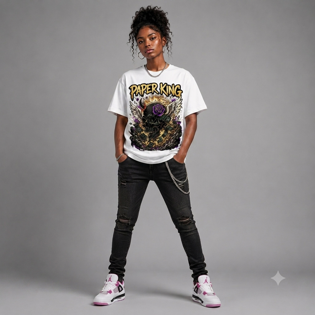 Paper King Skull, Wings Graphic Oversized T-Shirt – Vintage Streetwear