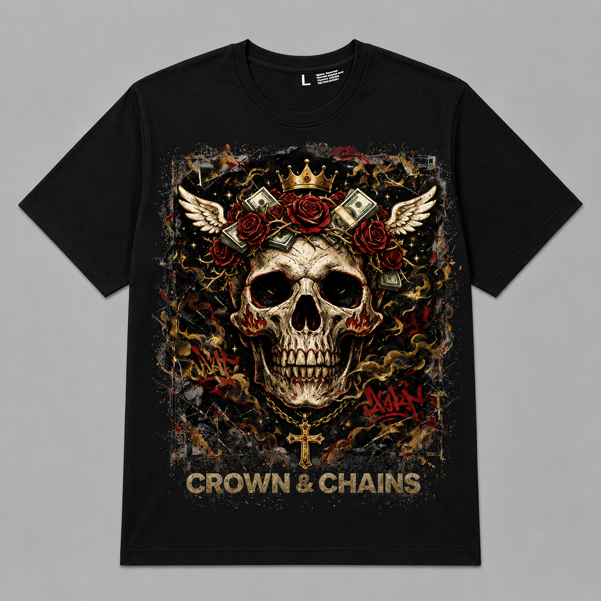 Skull & Roses "Crown & Chains" Graphic Oversized T-Shirt – Vintage Streetwear