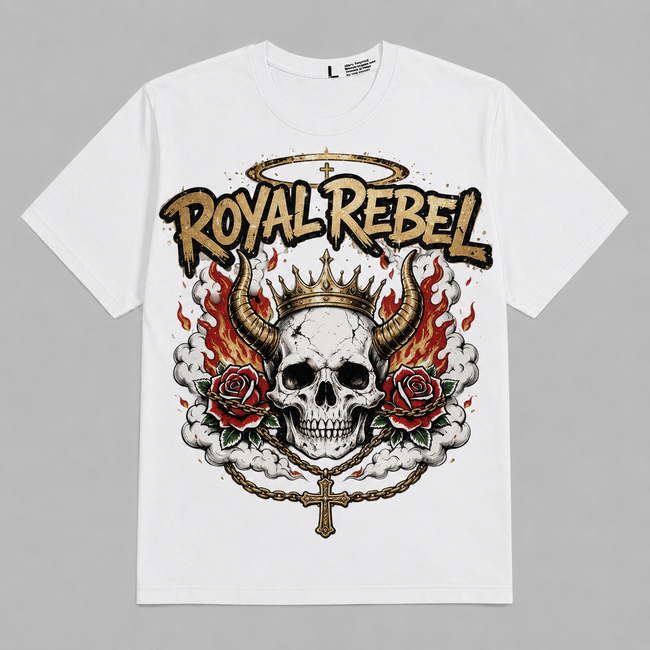 Royal Rebel Skull T-Shirt — Graphic Oversized T-Shirt – Vintage Streetwear Hover Image