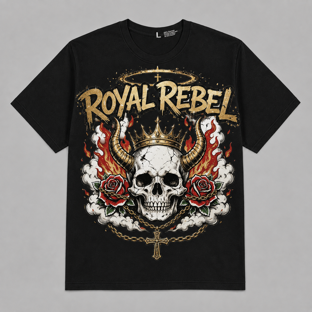 Royal Rebel Skull T-Shirt — Graphic Oversized T-Shirt – Vintage Streetwear