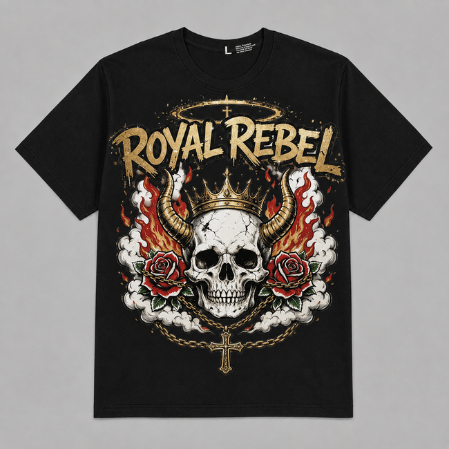 Royal Rebel Skull T-Shirt — Graphic Oversized T-Shirt – Vintage Streetwear Main Image