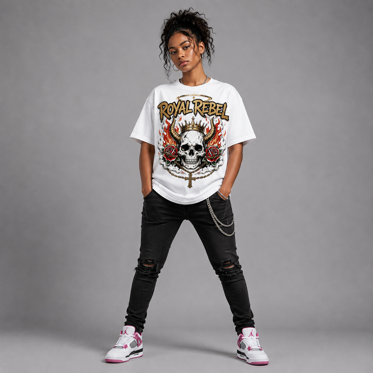 Royal Rebel Skull T-Shirt — Graphic Oversized T-Shirt – Vintage Streetwear