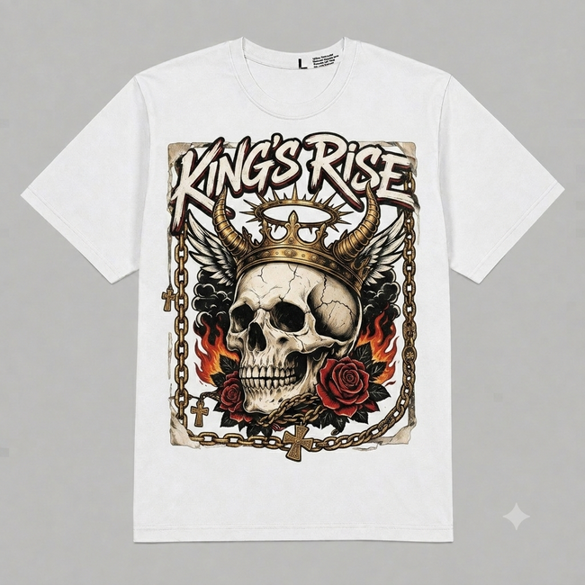 Skull Crown "King's Rise" Graphic Oversized T-Shirt – Vintage Streetwear Hover Image