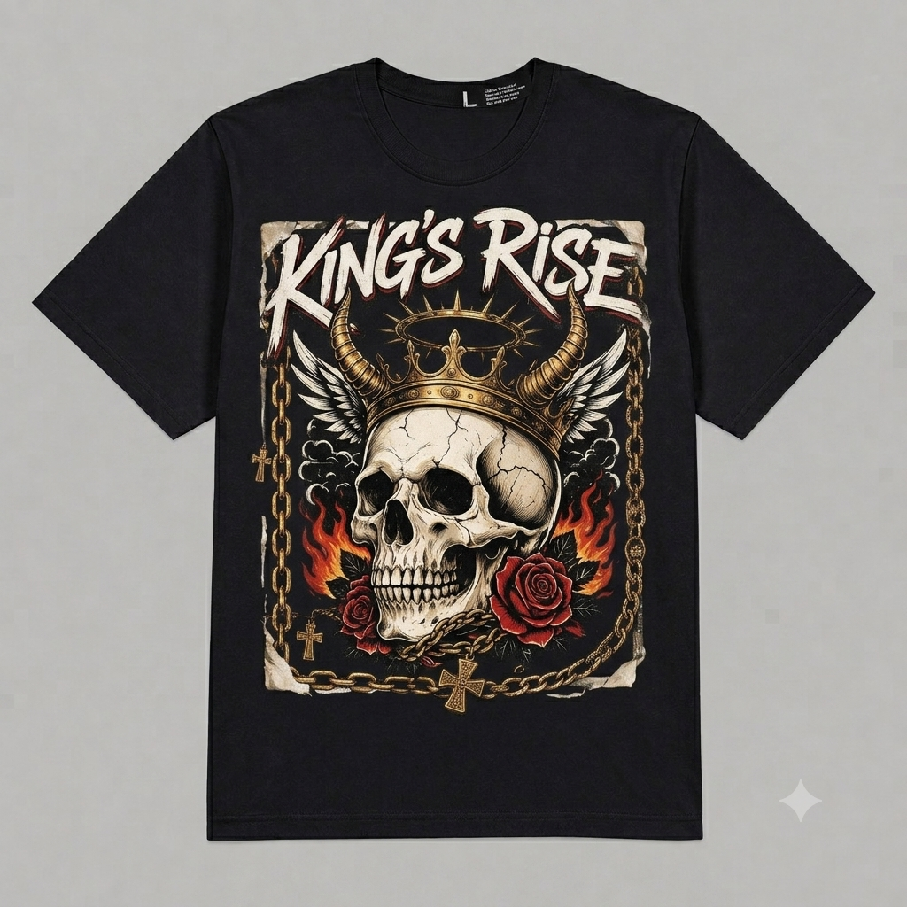 Skull Crown "King's Rise" Graphic Oversized T-Shirt – Vintage Streetwear