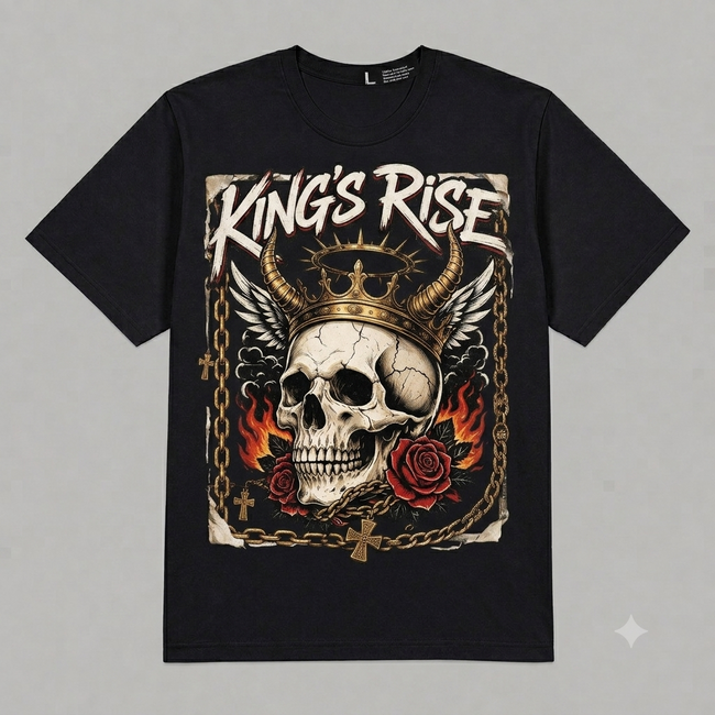 Skull Crown "King's Rise" Graphic Oversized T-Shirt – Vintage Streetwear Main Image