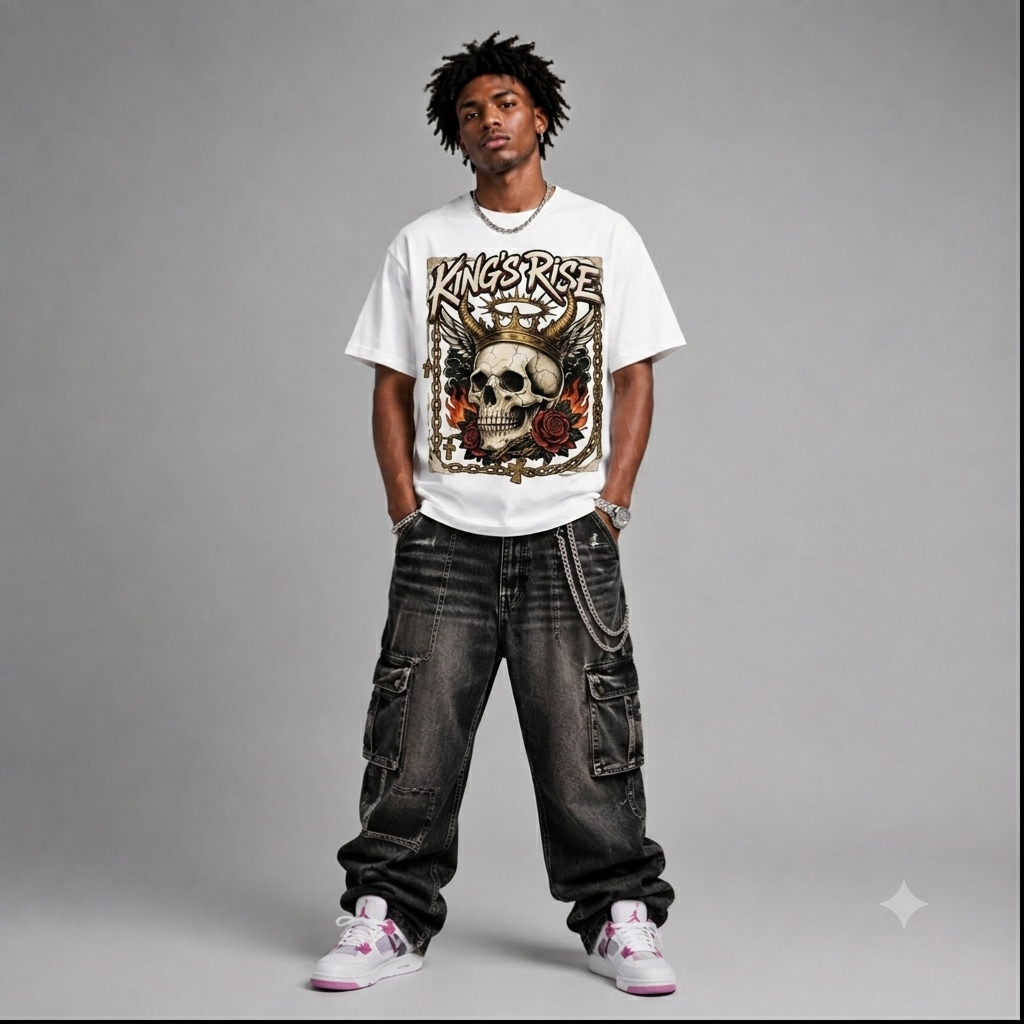 Skull Crown "King's Rise" Graphic Oversized T-Shirt – Vintage Streetwear