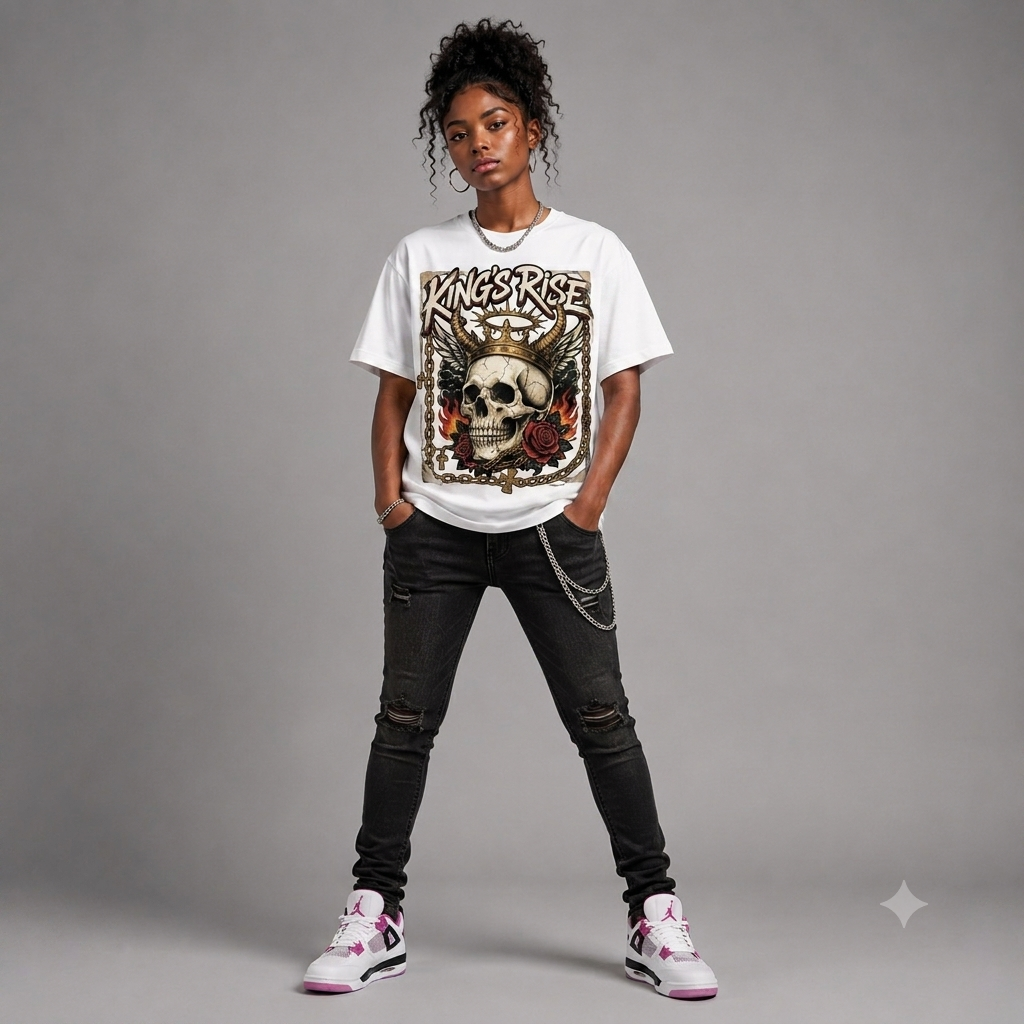 Skull Crown "King's Rise" Graphic Oversized T-Shirt – Vintage Streetwear