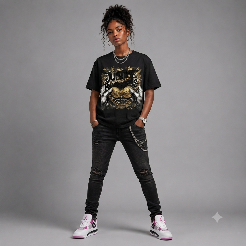 Justice Business Graphic Oversized T-Shirt – Vintage Streetwear