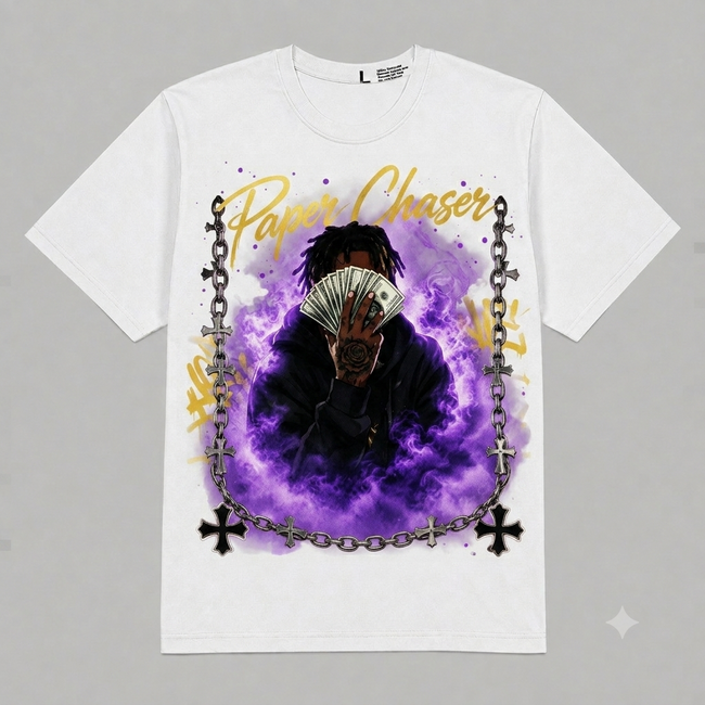 'Paper Chaser' Skull Rapper Graphic Oversized T-Shirt – Vintage Streetwear Hover Image