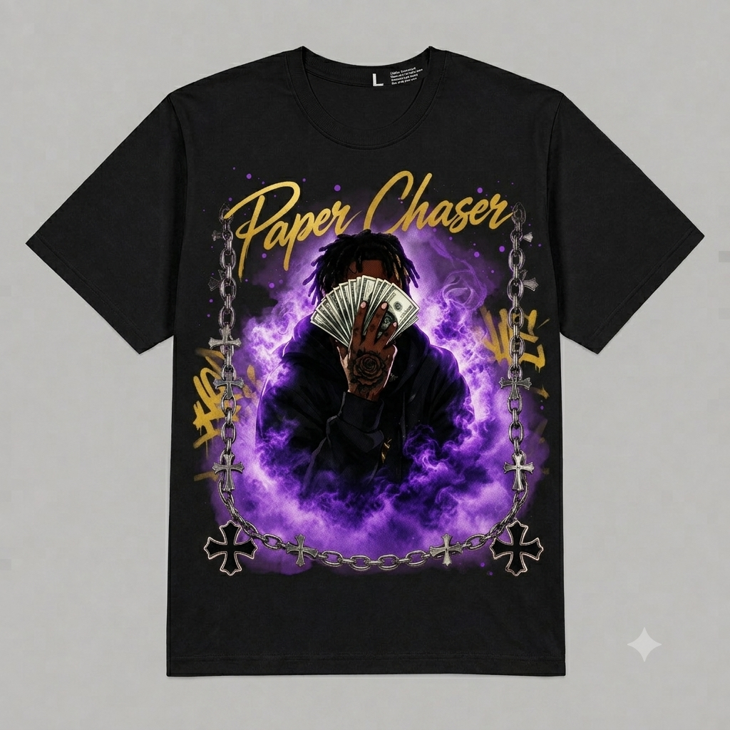 'Paper Chaser' Skull Rapper Graphic Oversized T-Shirt – Vintage Streetwear