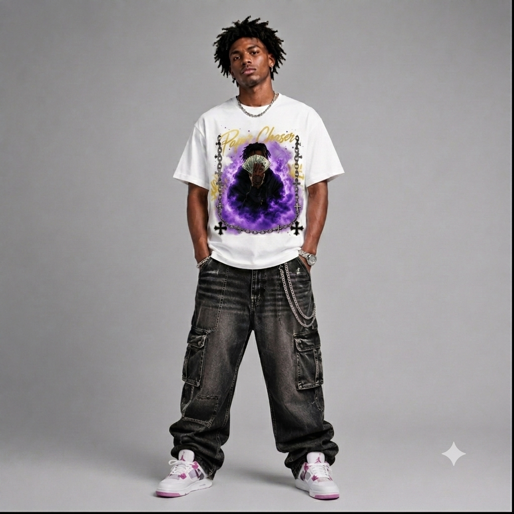 'Paper Chaser' Skull Rapper Graphic Oversized T-Shirt – Vintage Streetwear